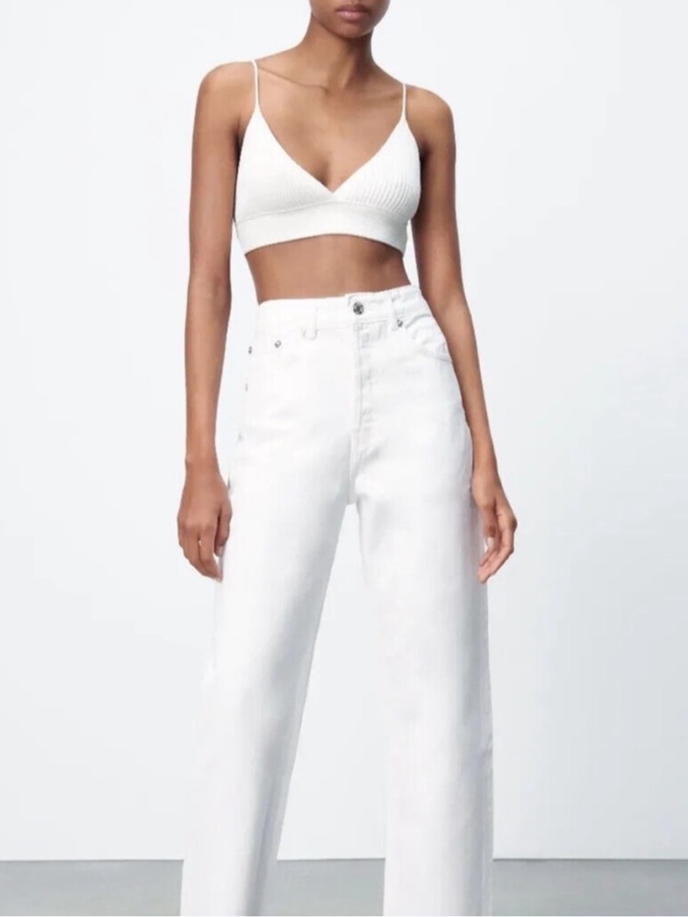 Zara White High-Rise Straight Leg Jeans
